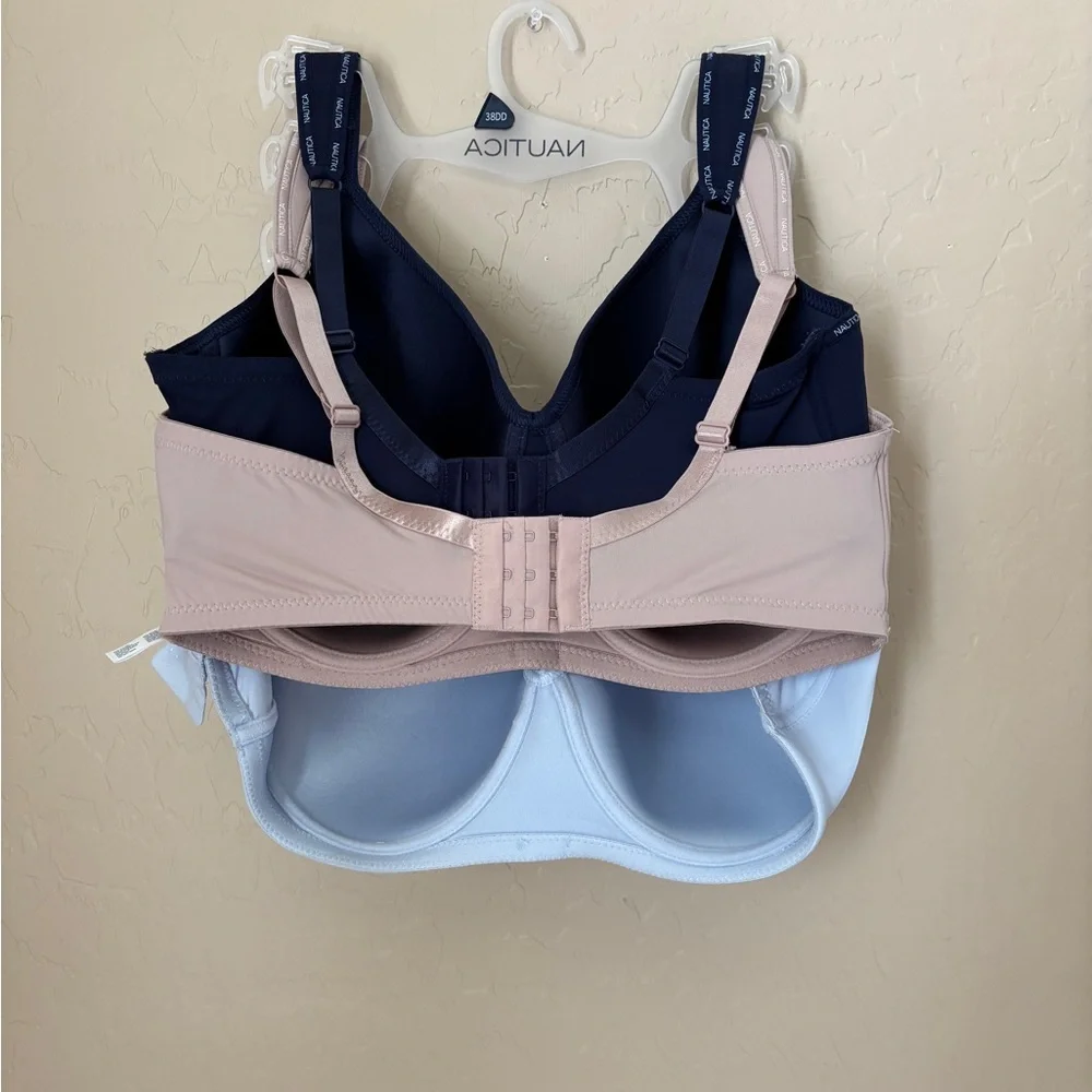 Nautica Full Coverage Bra Set of 3 Blue Black Beige 2783-70 Women’s Size 38DD - Picture 10 of 10